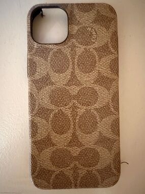 Coach Brown Embossed Leather Logo phone Case